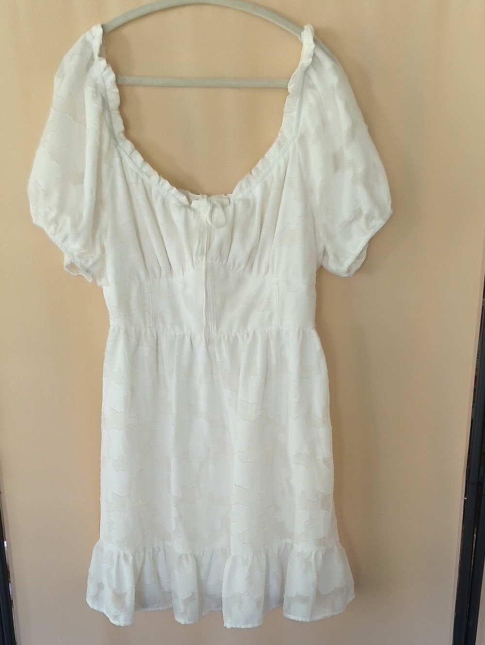 Altar'd State White Puff Sleeve Ruffle-Hem Dress Size XL